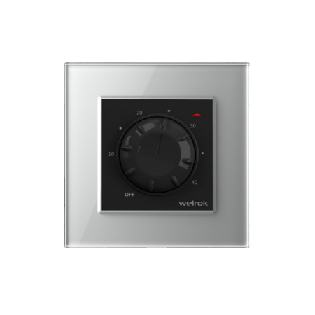 Терморегулятор Welrok RTP для рамки LIVOLO с механическим управлением, датчик пола 3 м, цвет черный с серой рамкой Терморегулятор Welrok RTP для рамки LIVOLO с механическим управлением, датчик пола 3 м, цвет черный с серой рамкой
