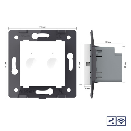 Двухклавишный проходной сенсорный выключатель Module с радиоупр., цвет белый (механизм) Livolo
