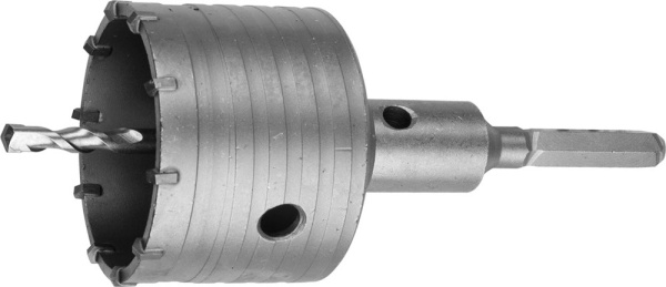 Коронка буровая, коническая посадка центрирующего сверла, шестигранный хвостовик, в сборе, 65мм ЗУБР