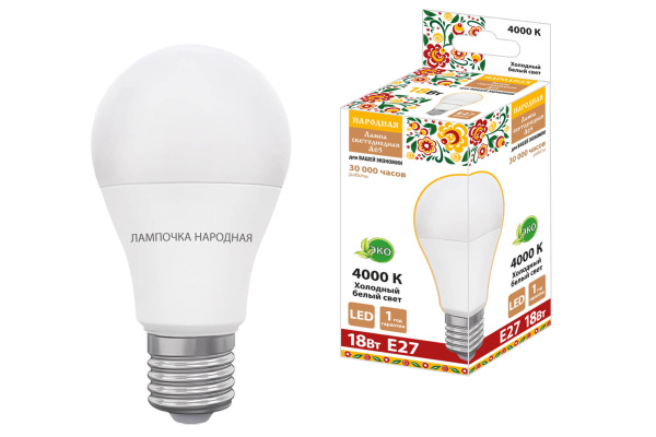 Лампа светодиодная НЛ-PRO-LED-A65-18 Вт-230 В-4000 К-Е27, (60х112 мм), Народная TDM