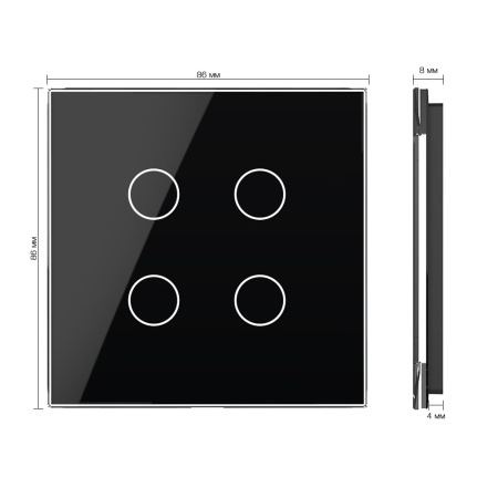 Панель для сенсорного выключателя UK стандарт, 4 клавиши, цвет черный, стекло Livolo