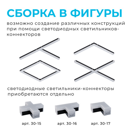30-14 Светильник линейный, универсальный, светодиодный 30Вт, 230В/50Гц, 3000лм, 4000К, IP40, чёрный, 900х50х55мм, алюминий APEYRON