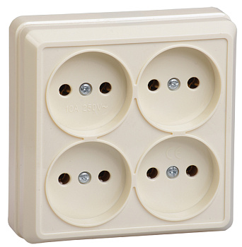 Розетка 4-местная ОУ РС24-2-ОК без з/з 10А ОКТАВА кремовый IEK