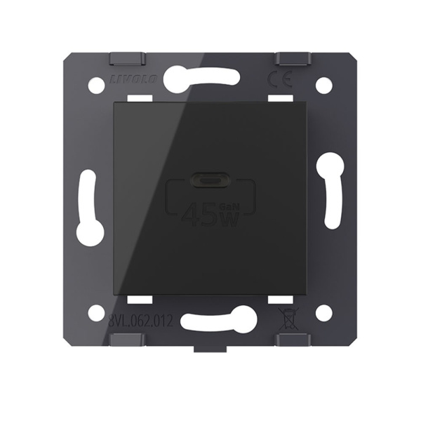 Розетка USB type C с блоком питания 45W, цвет черный (механизм) Livolo
