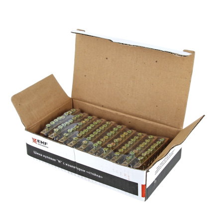 Шина "0" N (6х9мм) 8 отверстий латунь 2 синих угловых изолятора PROxima EKF