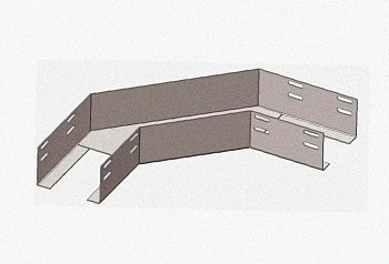 Лоток угловой замковый глухой КГЗГ 600х50-90 УТ1,5 поворот на 90, оцинкованный лист S1,5
