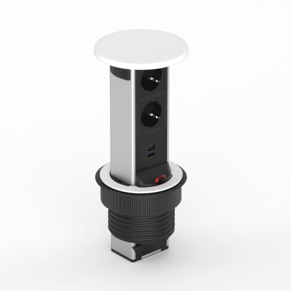 Donel Настольный встраиваемый выдвижной розеточный блок Vertical 6 мод. (3 мод. 45х45), белый