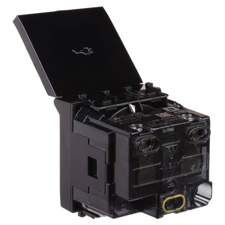 Розетка с крышкой модульная, 2P+E, с з/ш, "Avanti", "Черный квадрат", 2модуля DKC