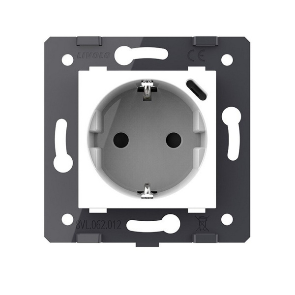 Розетка с з/з с защитными шторками 16A + USB type C с блоком питания 18W, цвет белый (мех.) Livolo Розетка с з/з с защитными шторками 16A + USB type C с блоком питания 18W, цвет белый (мех.) Livolo