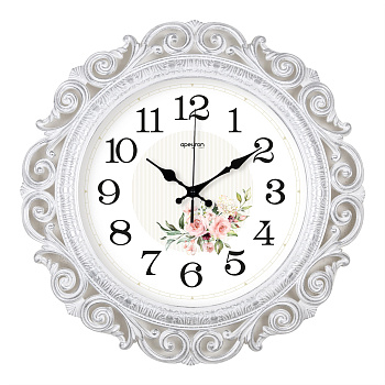 PL2209-264 Часы настенные, круг, арабский циферблат, серебряная патина, пластик, Ø40,5см, бесшумный механизм с плавным ходом, источник пита... APEYRON