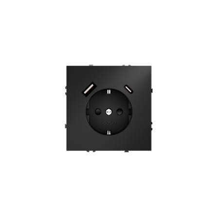 Розетка встраиваемая Voltum S70 с заземлением и защитными шторками, 16А, с USB, A+C, (черный матовый