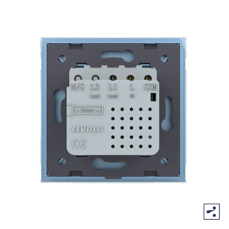 Одноклавишный проходной сенсорный выключатель Module, цвет синий Livolo