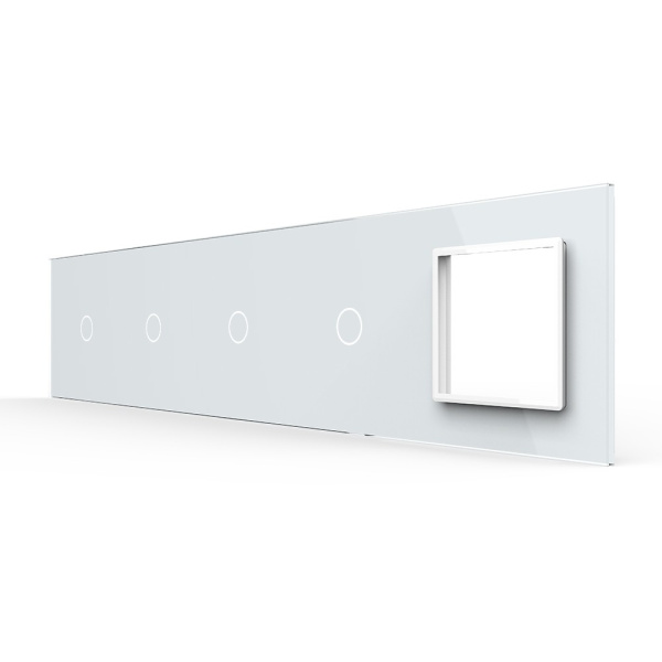 Панель для 4-х сенсорных выключателей и розетки, 4 клавиши (1+1+1+1), цвет белый, стекло Livolo
