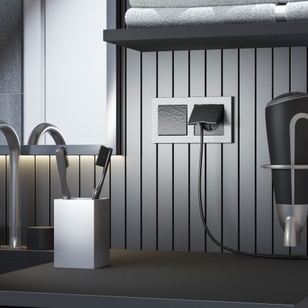 Розетка влагозащ. с зазем. с защит. крышкой и шторками (черный) Hammer СУ IP44 Werkel