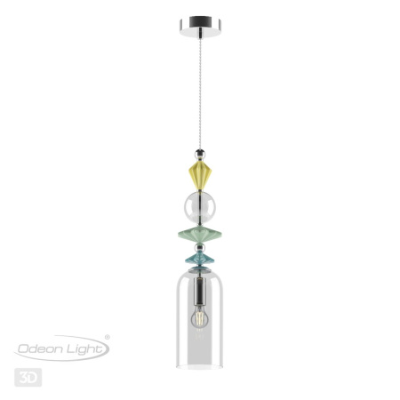 Подвес E14 1*40W 4893/1 BIZET хром/раноцветн./керамика/стекло ODEON LIGHT