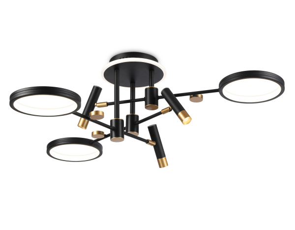 Потолочный светодиодный светильник с пультом управления FL51647/3+3 BK/GD черный/золото 76W 3000K-6400K D700*300 (ПДУ ИК) Ambrella Light