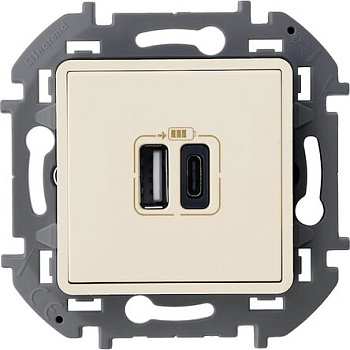 INSPIRIA Механизм розетки без лицевой панели СУ USB зарядка 2-ая для телефона . слоновая кость IP20 Legrand