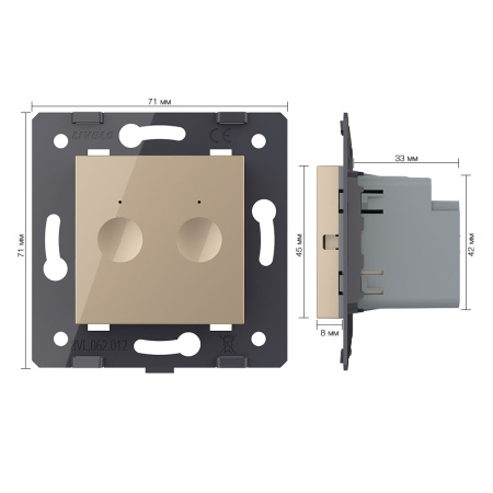 Двухклавишный сенсорный выключатель Module, цвет золотой (механизм) Livolo