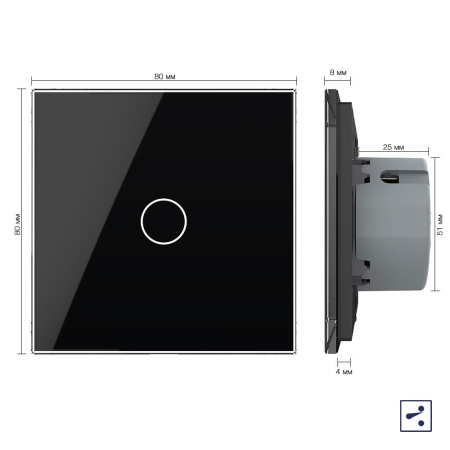 Сенсорный проходной выключатель 1 клавиша 1 пост Черный Livolo