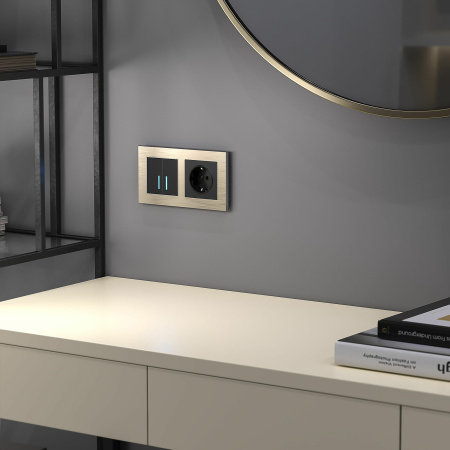 Сенсорный выключатель двухклавишный с подсветкой 1000 Вт (черный) СУ IP20 Werkel