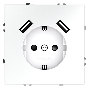 Розетка встраиваемая Voltum S70 с заземлением и защитными шторками, 16А, с USB, A+A, (белый матовый)