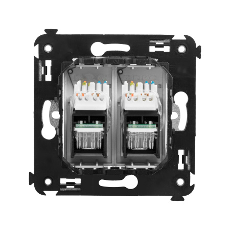 Компьютерная розетка RJ-45 в стену, кат.6А двойная, "Avanti", "Закаленная сталь" DKC