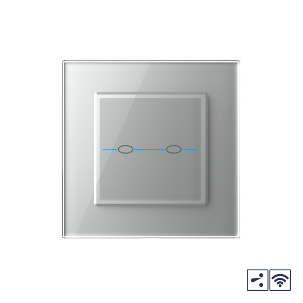 Сенсорный проходной радиоуправляемый выключатель Quadro 2 клавиши 1 пост Серый Livolo