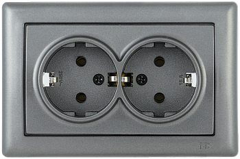 Розетка 2-местная РС21-1-0-БА с з/з 16А BOLERO антрацит IEK