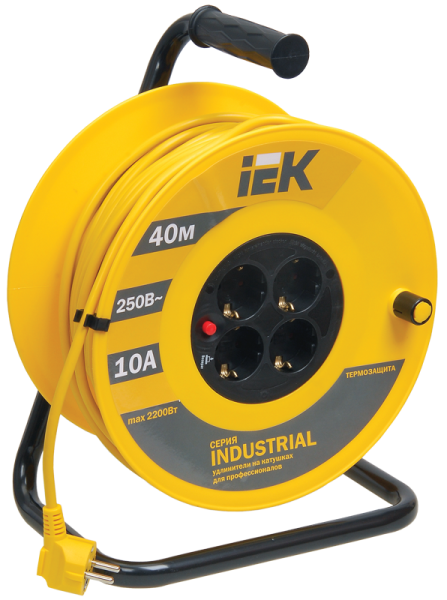Катушка УК40 с термозащитой 4 места 2P+PE/40м 3х1,0мм2 INDUSTRIAL IEK