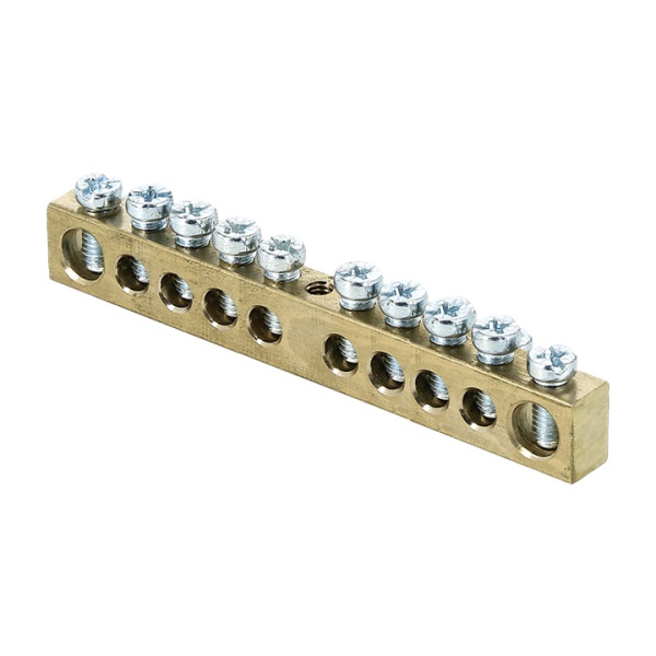 Шина PEN "ноль-земля" (6х9мм) 10 отверстий латунь крепеж по центру розничный стикер PROxima EKF