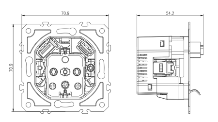 Donel механизм розетки Schuko 16А 250 В~ с зарядным устройством USB A+C, 5V/3A, мощность 20W, на винтах, серия DB
