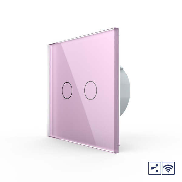 Сенсорный проходной радиоуправляемый выключатель 2 клавиши 1 пост Розовый Livolo