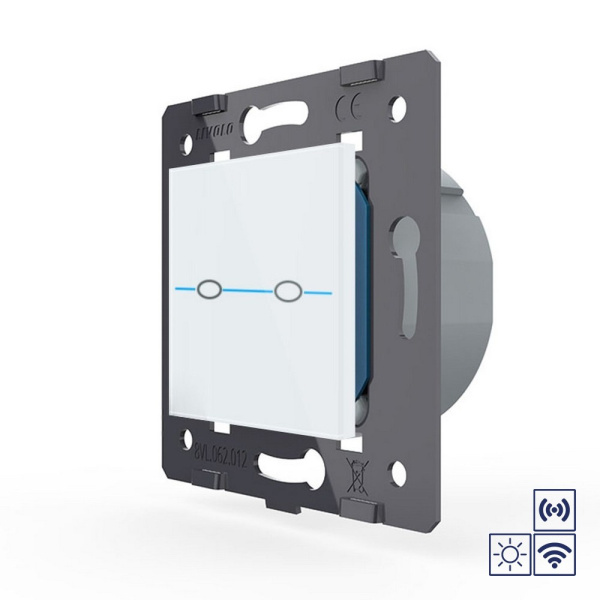 Двухклавишная импульсная сенсорная кнопка Quadro сухой контакт с радиоупр., белый (механизм) Livolo