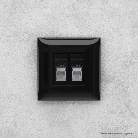 Компьютерная розетка RJ-45 в стену, кат.5e двойная экранированная,"Avanti", "Черный квадрат" DKC