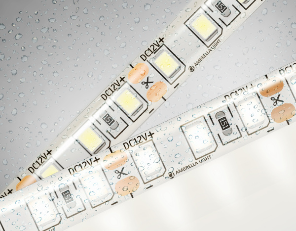 Светодиодная лента GS1202 2835 120Led/ 9.6W m/ 12V IP65 4500K/ 5000*8*2.27mm/ кратность резки 25mm (2 конт.) Ambrella Light