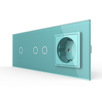 Сенсорный выключатель комб. на 3 линии 1 розетка 3 модуля Зеленый Livolo