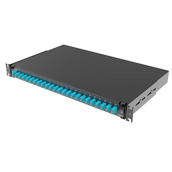 Оптическая полка выдвижная 1U с адатерами 24 х duplex LC ОМ3 в комплекте с лицевой панелью, пигтейлами, сплайс-кассет(ой/ами) и гильзами КДЗС DKC