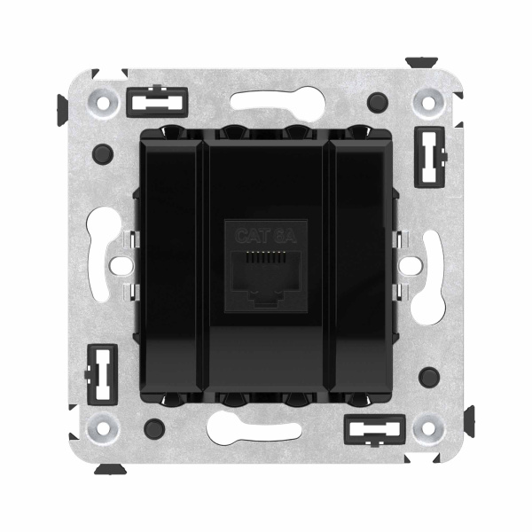 Компьютерная розетка RJ-45 без шторки в стену, кат.6А одинарная, "Avanti", "Черный квадрат" DKC