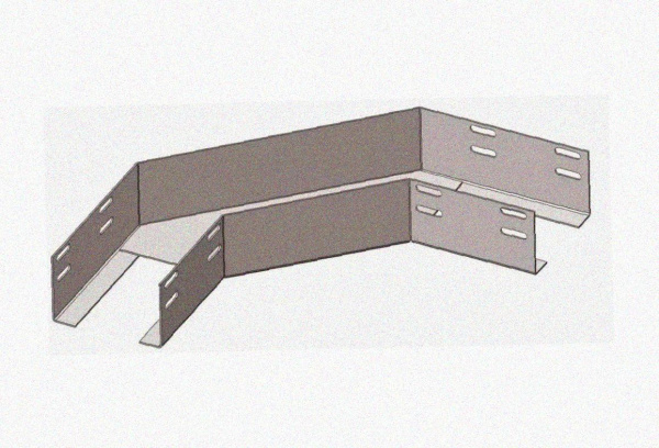 Лоток угловой перфорированный КГ 300х50-90 У3 поворот на 90, окрашенный, S1,5