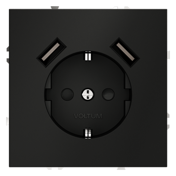 Розетка встраиваемая Voltum S70 с заземлением и защитными шторками, 16А, с USB, A+A, (черный матовый