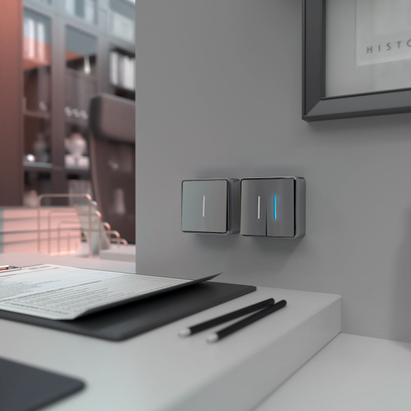 Выключатель одноклавишный с подсветкой (серебряный) Gallant ОУ IP20 Werkel