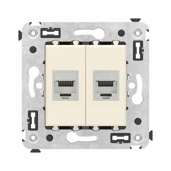 Компьютерная розетка RJ-45 без шторки в стену, кат.6А двойная экранированная, "Avanti", "Ванильная дымка" DKC