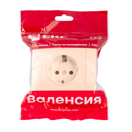 Валенсия Розетка 1-местная с/з 16А кремовая с защ, штор, EKF