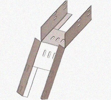 Лоток перфорированный КС 250х65-45 У3 для поворота трассы вниз на 45, окрашенный, S1,5