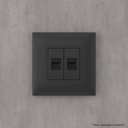 Компьютерная розетка RJ-45 без шторки в стену, кат.6А двойная, "Avanti", "Черный матовый" DKC