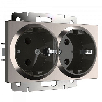 Встраиваемые механизмы Розетка СУ 2-м с заземл. 16А глянцевый никель IP20 Werkel