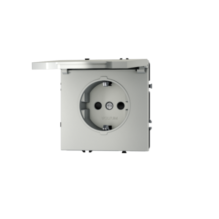 Розетка встраиваемая Voltum S70 с заземлением, защитными шторками и крышкой 16А, (сталь)