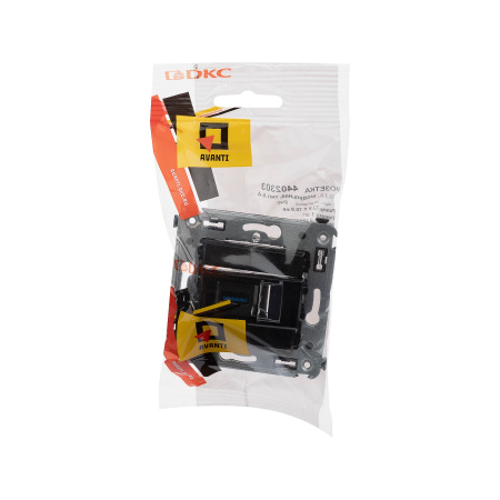 USB 3.0 розетка одинарная в стену, тип А-А, "Avanti", "Черный квадрат" DKC
