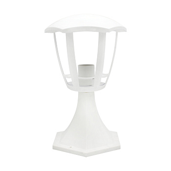 11-169 Светильник садово-парковый, столб малый, «Валенсия 1», Е27х60Вт, 6-ти гранный, пластик, белый, прозрачный поликарбонат, 177х169х290мм, НТУ 07-6