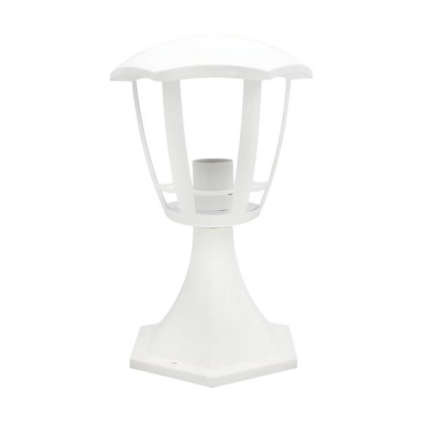 11-169 Светильник садово-парковый, столб малый, «Валенсия 1», Е27х60Вт, 6-ти гранный, пластик, белый, прозрачный поликарбонат, 177х169х290мм, НТУ 07-6